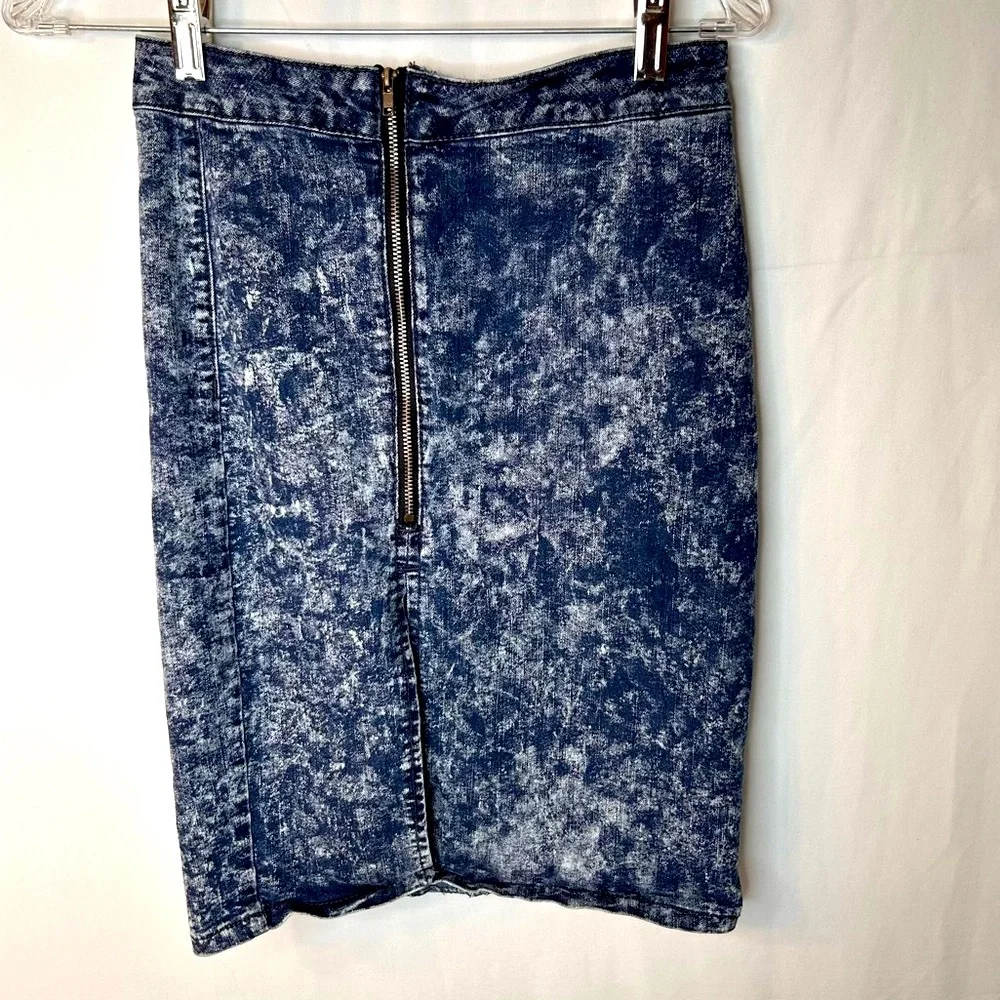 Special A Women’s Blue Denim Pencil Skirt Size S Dyed-Blue White Acid-Washed